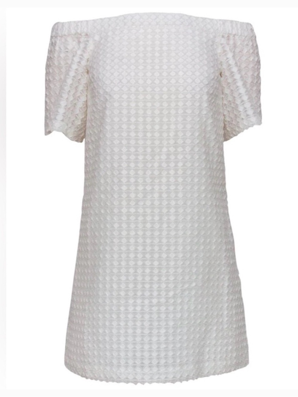 Club Monaco Off-the-Shoulder White Textured Shift Dress